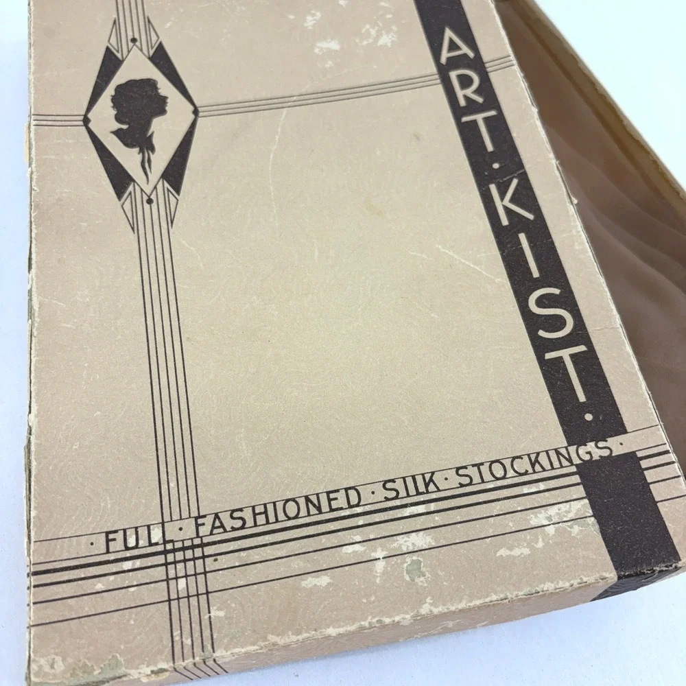 Art-Kist Full Fashioned Silk Stockings 40s 50s Vintage Sheer Thigh High Tan Box